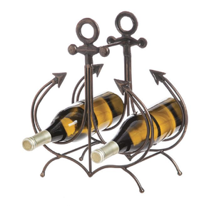 Support de table en métal enroulé pour trois bouteilles de vin inversées sur base plate, disponible à prix de gros. - Product Image 2