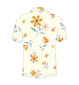 Men’s Cream Floral Print Polo Shirt Casual Summer Short Sleeve <b>Flower</b> Pattern Polo Tee - Product Image 2