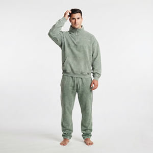 Wholesale High Quality Men's Cotton Acid Wash Stand Collar Half Zip <b>Oversized</b> Sweatshirt and <b>Sweatpants</b> Casual Tracksuit - Product Image 5