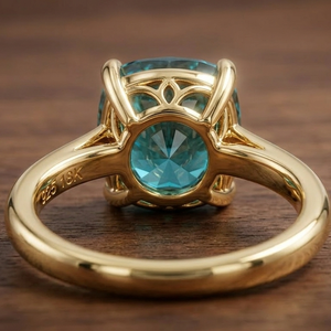 Anillo Hidroplacado Azul Intenso para Mujer con Gema Redonda, Talla US 6, Plata de Ley 925, Chapado en Oro de 18K, Regalo de Aniversario - Product Image 2