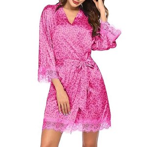 Women Sheer Lace Floral Robe <b>Satin</b> Kimono Bridal Sleepwear Sexy Lingerie Wedding Honeymoon Dressing Gown - Product Image 1