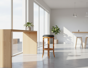 Taburete de Bar Redondo Moderno de Madera de Caucho con Diseño Completamente Redondo, Duradero y Fácil de Limpiar, Muebles para Sala de Estar - Product Image 5