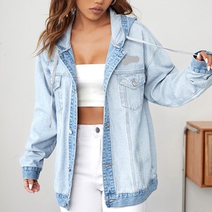 OEM <b>Custom</b> Women's Hooded <b>Denim</b> Jean <b>Jacket</b> Customized Women Casual Outwear Button up <b>Denim</b> <b>Jacket</b> for Ladies - Product Image 1