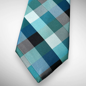 Corbata de Lujo a Cuadros Verde Azulado para Hombre |   Corbata de Negocios Formal de Primera Calidad, Tejida en Jacquard, Ecológica, 100% Poliéster, Accesorio para Bodas - Product Image 3