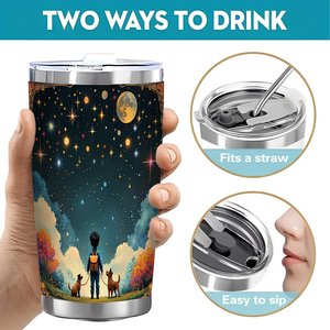 Stainless Steel Tumbler 20oz Vacuum Insulated Double Wall With Starry Night Art Design For <b>Coffee</b> Travel Use - Product Image 5