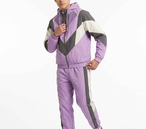 <b>Men's</b> <b>Purple</b> Geometric Tracksuit Hooded Full Zip Sporty Jogging Set Breathable Waterproof Printed Nylon Winter Casual Wear - Product Image 5