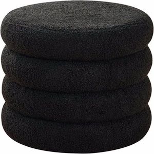 Modern Round Sherpa Footstool Teddy Vanity Stool with Flip Top Tray Upholstered Makeup Chair for Home Decor Storage Ottoman - Product Image 1