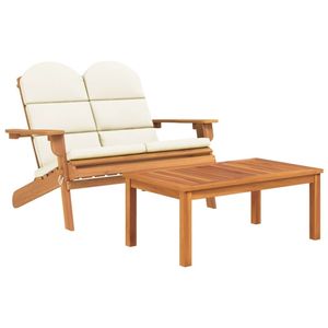 Ensemble de 2 chaises longues de jardin en bois naturel et blanc crème, meubles d'extérieur élégants - Product Image 2