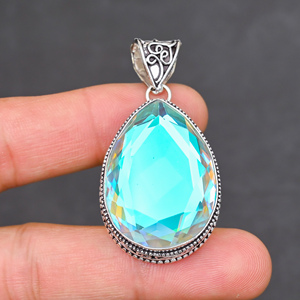 Magnifique pendentif en topaze mystique, pierre précieuse créée en laboratoire, en argent sterling 925, fait main, bijou statement, cadeau pour femme, très demandé - Product Image 1