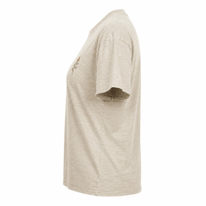Camiseta Beige de Cuello Redondo para Mujer con Bordado Floral, Corte Regular, Informal, Primavera Verano, 100% Algodón Jersey, Manga Corta - Product Image 4