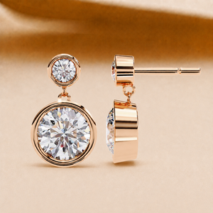 Pendientes Colgantes de Moissanita con Bisel de Moda para Mujer, Corte Redondo, Chapados en Oro Rosa, Joyería para Regalo de Boda - Product Image 1