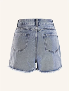 TRIBON SPORTS Shorts de mezclilla ajustados de cintura alta para mujer, pierna recta, lavado a la piedra, bordado de estrellas, estilo dulce de verano, transpirables y de secado rápido - Product Image 2