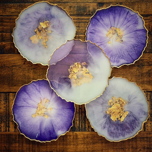 Customizable Handmade Eco-Friendly Resin Coasters with Gold <b>Glitter</b> Round Flower Designs <b>for</b> Home Weddings Hotels & Restaurants - Product Image 3