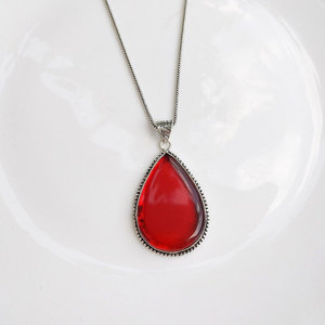 Large Red Onyx Teardrop Pendant <b>Necklace</b> Brass Ornate Vintage <b>Boho</b> Ethnic Statement Jewelry Gift for Women - Product Image 4