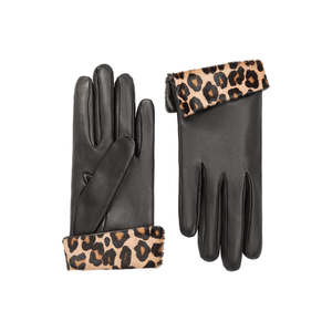 Leather fashion <b>Glove</b> with Animal Print Cuff - Product Image 1