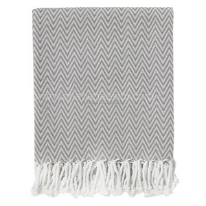 Manta de algodón gris con patrón de zigzag con borlas para el hogar 100% algodón tejido a medida de exportación India - Product Image 1