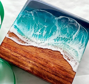 Custom Logo Luxury Ocean Wave Epoxy Resin Wood <b>Coaster</b> Handmade Acacia Wooden <b>Drink</b> <b>Coasters</b> for Home Decor Beach Theme Gifts - Product Image 6