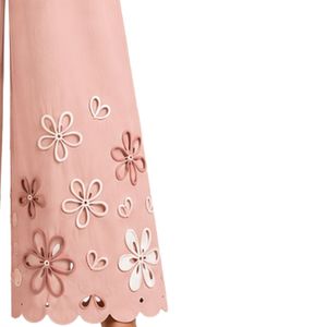 Pantalones Palazzo de Pierna Ancha Rosa Rubor con Bordado Floral Blanco de Cintura Alta para Mujer, de Algodón, Personalizados OEM, Ropa Premium - Product Image 4