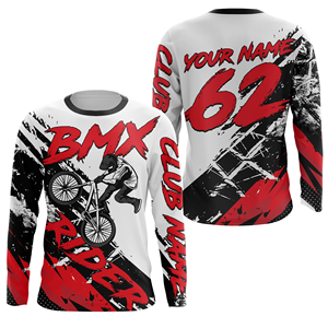 เสื้อเจอร์ซีย์วิบากสำหรับผู้ชายแบบสั่งทำพิเศษ พิมพ์ลายแบบ Sublimation เต็มตัว ผลิตจากโพลีเอสเตอร์ แขนยาว แห้งเร็ว เหมาะสำหรับกีฬา BMX และมอเตอร์ไซค์ - Product Image 5