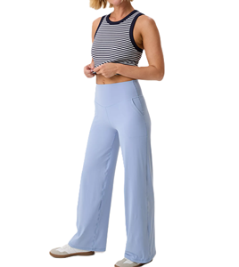 Pantalones de Mujer de Cintura Alta, Pierna Ancha, Corte Holgado, Color Sólido, Algodón y Spandex, Casuales, Largos, Cintura Elástica, Transpirables, para Verano - Product Image 3