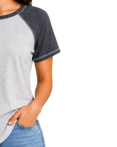 เสื้อยืดแร็กแลนสีเทาอ่อนและสีเทาชาร์โคลสำหรับผู้หญิง คอกลม แขนสั้น ผ้าฝ้ายผสมเนื้อนุ่ม แฟชั่นฤดูร้อน - Product Image 4