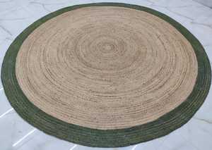 Tapis d'appoint en jute tissé à la main, style bohème chic, bordure verte, décoration de maison de style farmhouse - Product Image 4