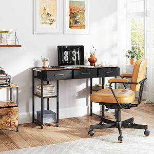 Scrivania per Computer da 47 Pollici in Stile Rustico Marrone con Ripiani Regolabili e Cassetti in Tessuto, Piccola Scrivania con Comodi Cassetti - Product Image 2