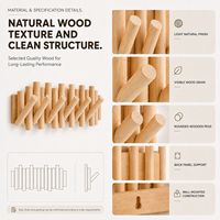 Porte-manteau mural en bois naturel avec crochets décoratifs pour entrée et couloir