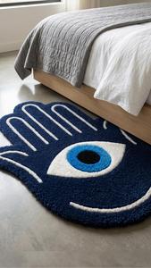 Alfombra de Lana de Lujo con Diseño de Mano de Hamsa y Ojo Turco, Tejida a Mano, Suave, Antideslizante, para Decoración Moderna del Hogar - Product Image 5