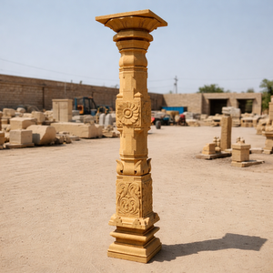 Colonne/Pilier décoratif carré en pierre de grès naturelle massif sculpté à la main - Product Image 1