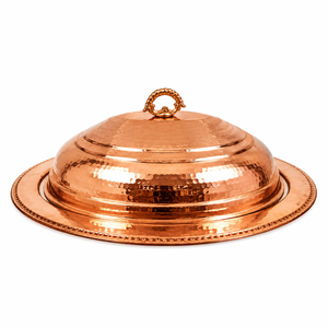 Handmade Pure Copper <b>Food</b> Serving <b>Tray</b> with Dome Lid | Hammered Copper Serving Platter with Cover | Luxury Buffet <b>Food</b> <b>Warmer</b> - Product Image 1
