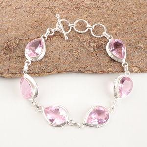 Pulsera de Plata de Ley 925 con Morganita Natural, Estilo Boho, Cadena con Cristal Rosa Facetado en Forma de Pera y Engaste de Bisel - Product Image 2