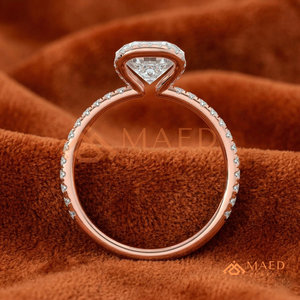 แหวนหมั้นทรงกลมแบบดับเบิ้ลฮาโล ทองคำ 14K/18K โรสโกลด์ พร้อมแถบประดับเพชรแบบพาเว่ |   แหวนเจ้าสาวสุดหรูสำหรับผู้หญิง - Product Image 3