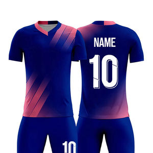 Ensemble de maillots de football unisexe pour adultes, col ras du cou, manches courtes, imprimé par sublimation, dégradé bleu 3D, évacuation de l'humidité, nylon/coton, cordon de serrage - Product Image 3