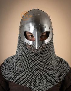 Casco Vikingo de Malla Metálica para Armadura de Batalla – Auténtico Casco Medieval de Guerrero de Acero 18G Listo para Usar con Protección para el Cuello - Product Image 5