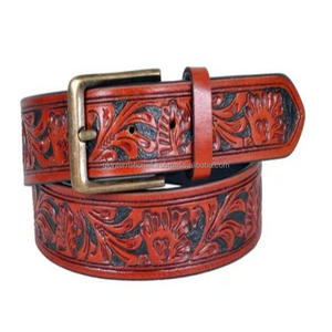 เข็มขัดหนังแท้สำหรับผู้ชายสลักลายดอกไม้แบบตะวันตกพร้อมหัวเข็มขัดโลหะเข็มขัดหนังแท้สลักด้วยมือ - Product Image 6