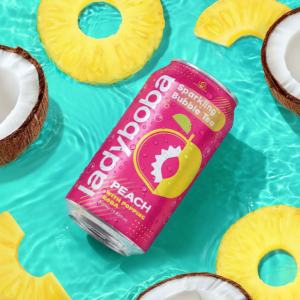 Lady Boba Sparkling Popping Boba, Jugo de Frutas con Sabor a Melocotón y Uva, con Bolsitas, Lata de 310 ml - Product Image 4