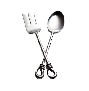 Set of Two Golden Eco-Friendly Stainless Steel & Resin Salad <b>Server</b> Set with Leaf Handle for Home Kitchen Use - Product Image 3