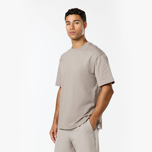 Hot Selling High Quality Fleece <b>100</b>% <b>Polyester</b> T-<b>shirt</b> Drop Shoulder Pure Color Neck Custom Printed Streetwear Short Sleeve Men - Product Image 3