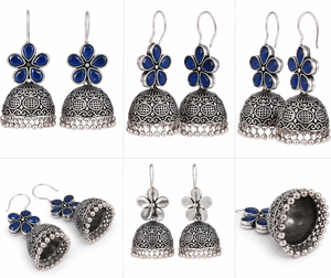 Blue Onyx Flower Oxidized <b>Silver</b> Brass Trendy Drop <b>Earrings</b> for Women Party Wholesale Supplier - Product Image 5
