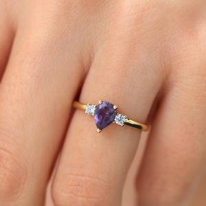 Anillo de Amatista en Forma de Corazón con Baño de Oro Vermeil, Piedra Azul, Certificado IGI, Diseño Vintage Minimalista, Piedra de Nacimiento de Febrero, Plata de Ley 925, Oro de 14K - Product Image 1