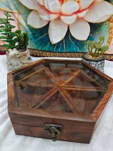 Duty free Sheesham Wood Hexagon Dry Fruit & Spice <b>Box</b> | Handmade Masala <b>Box</b> from Vrindavan | Premium Natural Wooden Storage - Product Image 5
