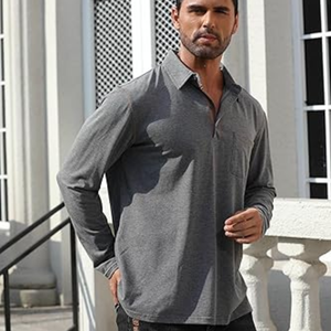 Polo Casual de Manga Larga para Hombre - Camiseta Clásica de Algodón con Botones y Bolsillo, Ligera, para Golf - Product Image 4