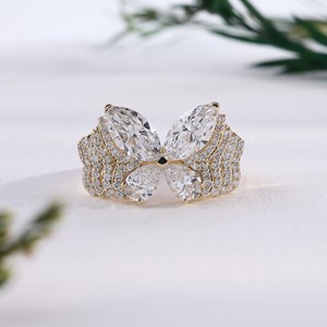 Yellow <b>Gold</b> Butterfly Marquise Pear CutLab Grown Diamond Engagement Statement <b>Ring</b> Luxury <b>Cocktail</b> <b>Ring</b> Fine Jewelry Gift Women - Product Image 1