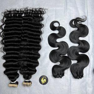 Hot Deal Vietnamien Lisse Haute Qualité Cheveux Bruts Noir Lâche Vague Profonde Trame Machine Double Drawn Bundle - Product Image 1