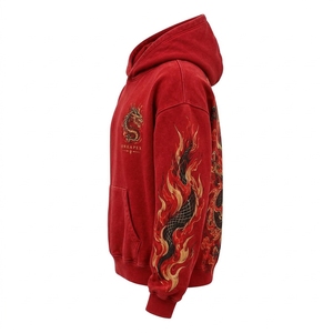 Sudadera con Capucha Roja para Hombre, Estampado de Dragón Chino en Llamas, Sudadera Holgada, Ropa Urbana, Felpa de Algodón, Venta al Por Mayor ONEAPEX - Product Image 3
