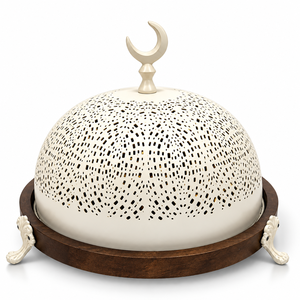Servidor de Chocolate de Madera con Perilla en Forma de Luna Creciente y Cúpula Blanca Recortada para Hoteles, Bodas y Eventos de Lujo, Tamaños y Colores Personalizados Disponibles - Product Image 1