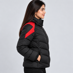 Chaqueta Acolchada para Mujer, Negra, con Cierre Completo, Cuello Alto, Abrigo de Invierno, Largo Regular, Relleno de Poliéster - Product Image 2