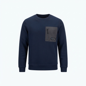 Men's <b>Navy</b> Crewneck <b>Sweatshirt</b> Utility Chest Pocket Zip Detail Long Sleeve Casual Streetwear Pullover Custom - Product Image 3