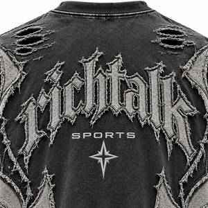 เสื้อยืดโอเวอร์ไซส์แขนสั้นสีดำสไตล์พังก์ ผ้าคอตตอนเจอร์ซีย์ฟอก ทรงโอ-เนค โลโก้ด้านหน้า ลายนูน เป็นมิตรต่อสิ่งแวดล้อม - Product Image 5